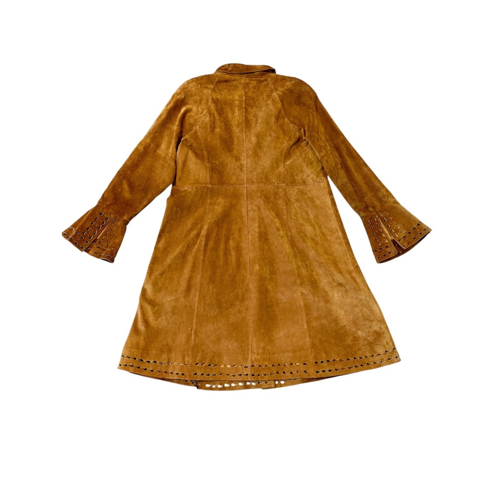 Clifford & Wills Womens 16 Brown Suede Leather Trench Coat Bell Sleeve Boho 90s - Picture 2 of 13